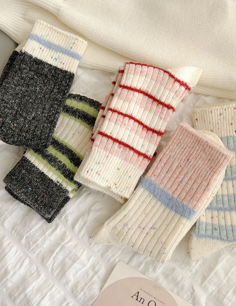 Striped Wool Blend Crew Socks - DippedShop Wholesale - #9299
