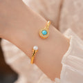 Vintage Gold Plated Pearl Rhinestones Open Bracelet 6W6JBR703