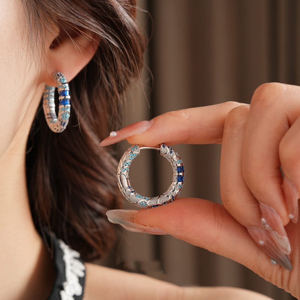 Retro Cubic Zirconia Statement Hoop Earrings 6W6JER741