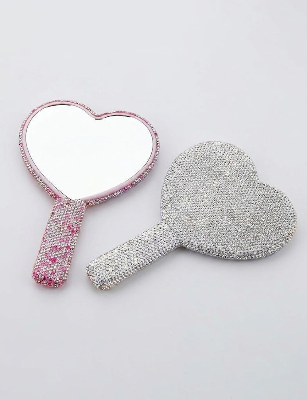 Stylish Heart Shape Rhinestone Handheld Mirror 6C5MR104