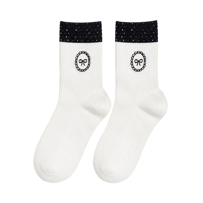 Bowknot Embroidered Crew Socks - DippedShop Wholesale - #9299