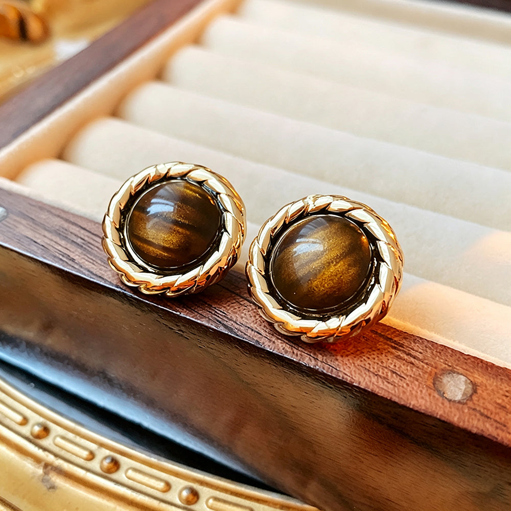 French Style Enamel Gold Plated Stud Earrings 6W6JER760