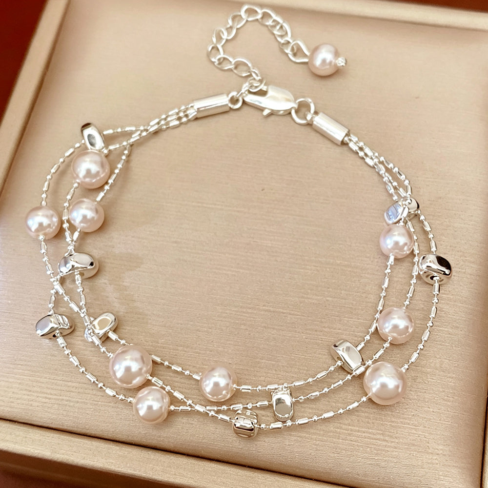 Elegant Multi Layer Pearl Chain Bracelet 6W6JBR699