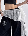 Asymmetrical Lace Layered Wrap Mesh Wrap Skirt 6W1SL30