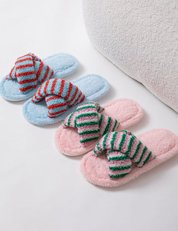 Soft Striped Plush Slippers - DippedShop Wholesale - #4051