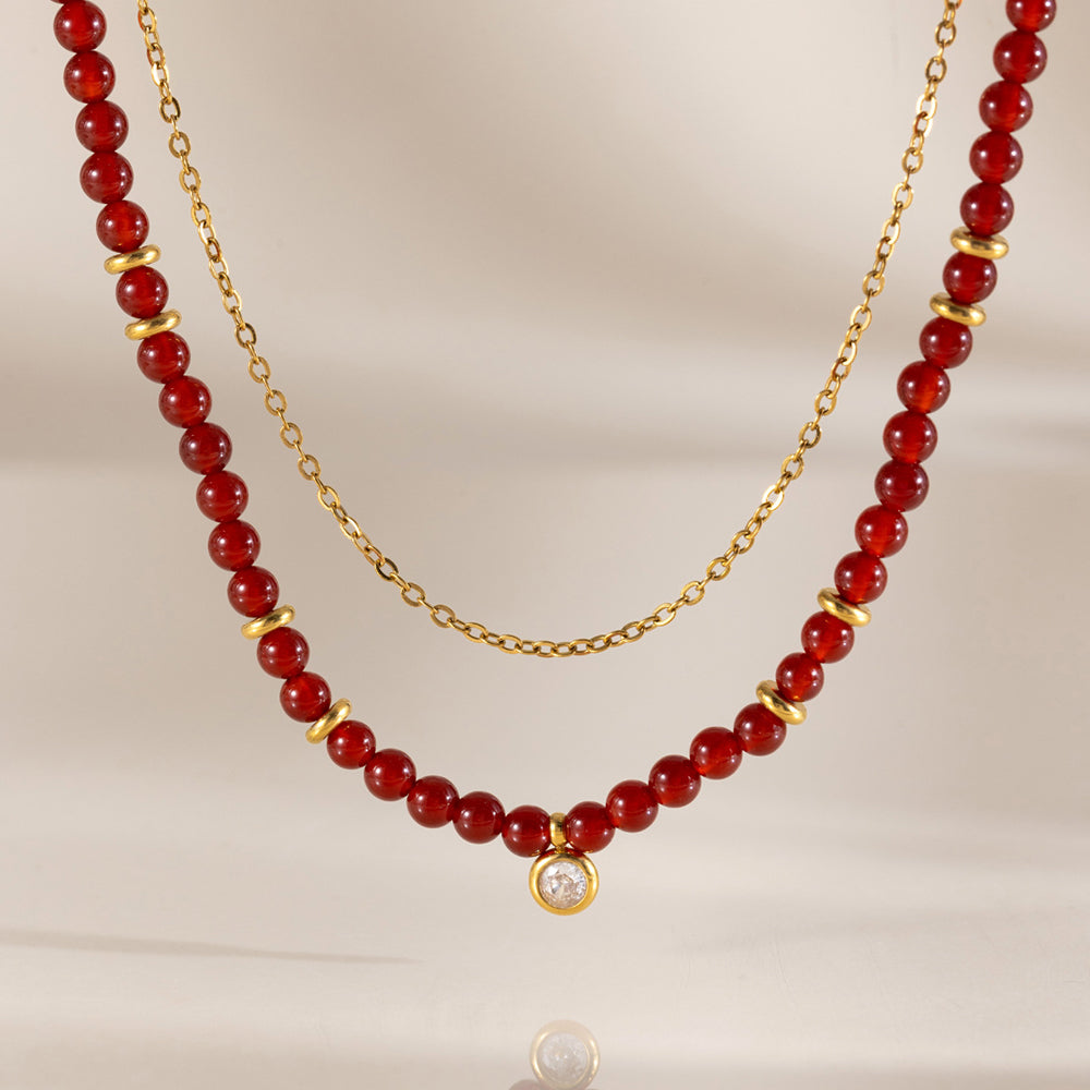 Elegant Red Beaded Cubic Zircon Chain Neckalce 6W6JNC1030