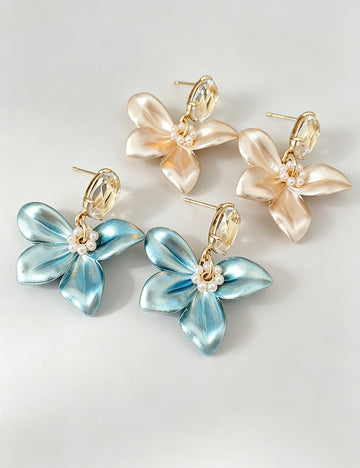 Pearlescent Enamel Flower Drop Earrings 6W6JER789