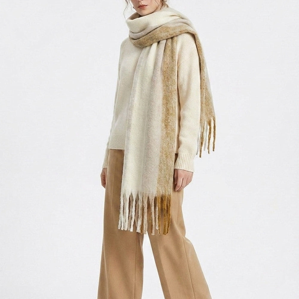 Striped Mohair Tassel Scarf - DippedShop Wholesale - #5107