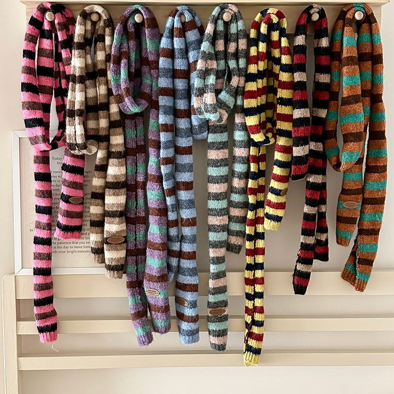 Striped Color Contrast Long Skinny Knit Scarf 6W6NSC86