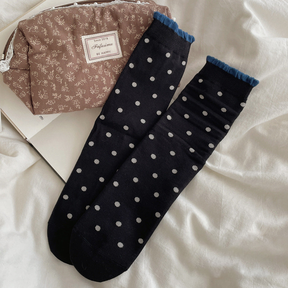 Polka Dot Ruffled Crew Socks - DippedShop Wholesale - #6051
