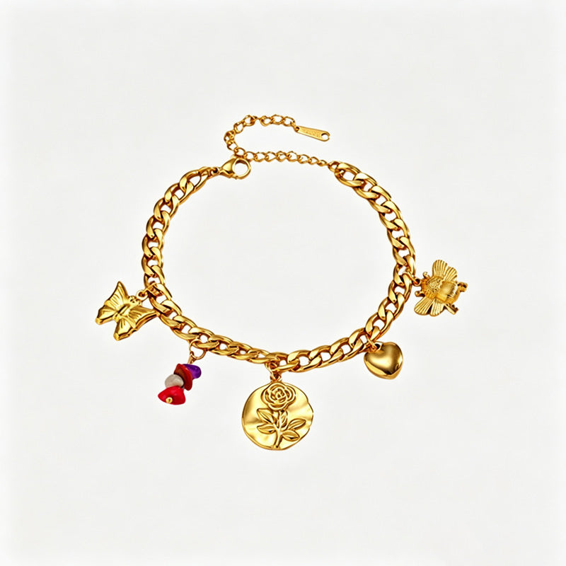 Fashion Gold Plated Star Flower Charm Bracelet 6W6JBR519