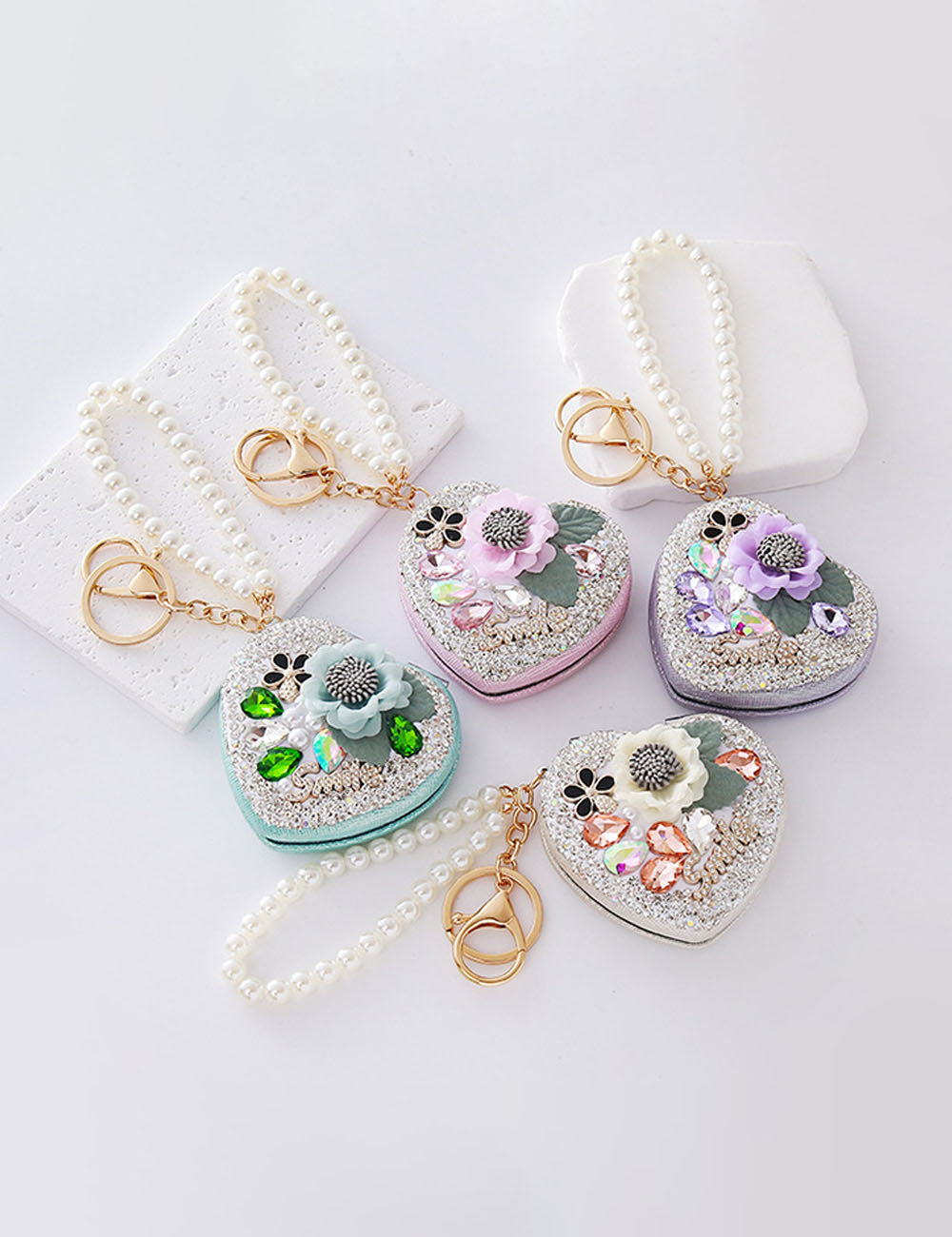 3D Floral Rhinestone Bag Charm - DippedShop Wholesale - #6755