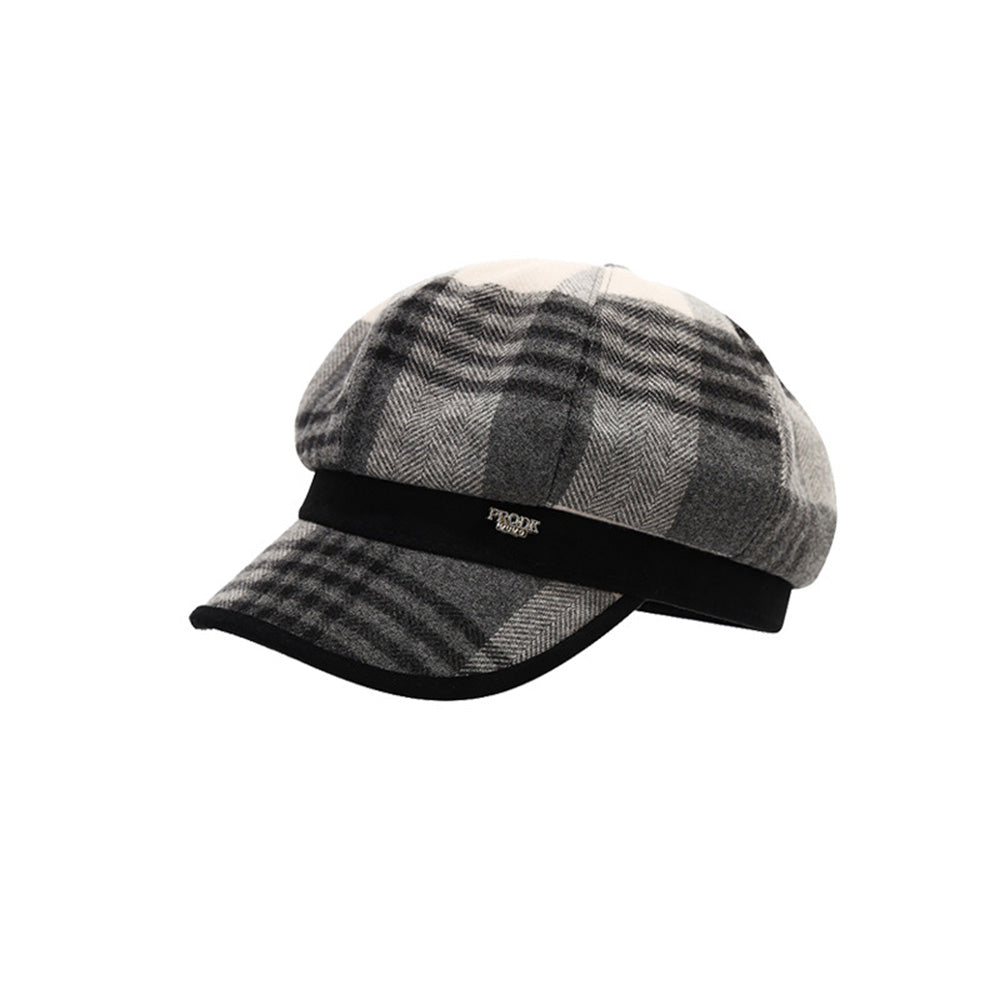 Casual Plaid Color Contrast Newsboy Cap 6W6HAT786