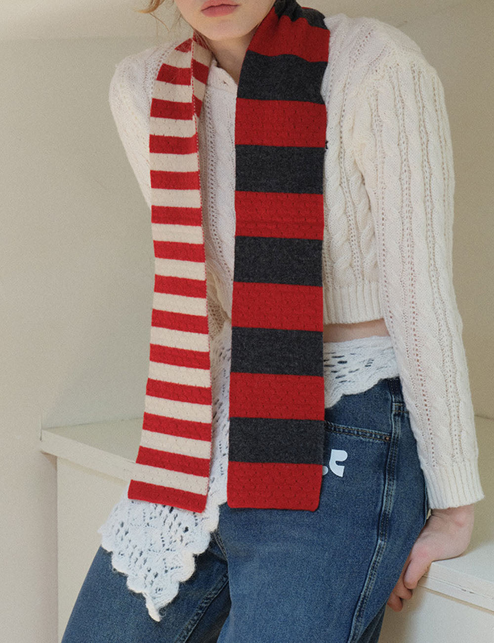 Trendy Color-Block Striped Warm Knit Scarf 6W6NSC82