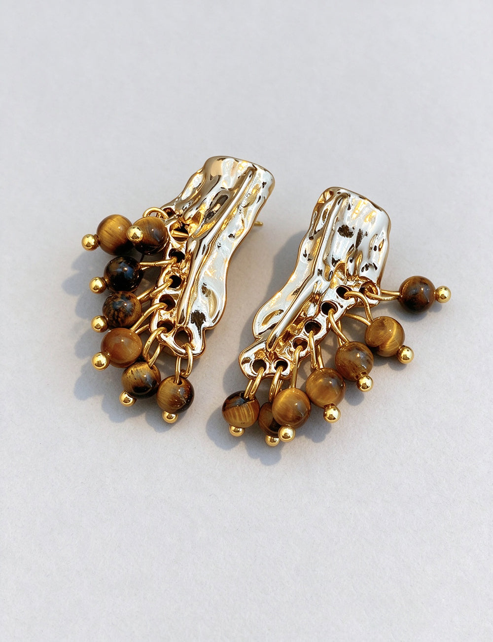 Vintage Crinkled Tiger's Eye Tassel Earrings 6W6JER834