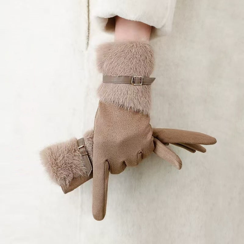 Elegant Suede Full Finger Thicken Gloves 6W6GLO97