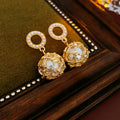 Vintage Gold Plated Hollow Pearl Pendant Drop Earring 6W6JER818