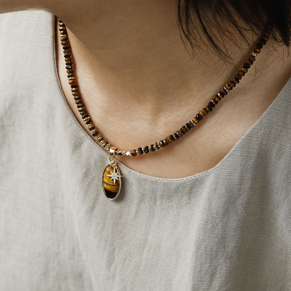 Tiger Eye Beaded Necklace - DippedShop Wholesale - #9331