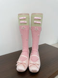 Floral Bow Calf Socks - DippedShop Wholesale - #9587