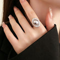 Trendy Oval Pearl Cubic Zirconia Open Ring 6W6JER748