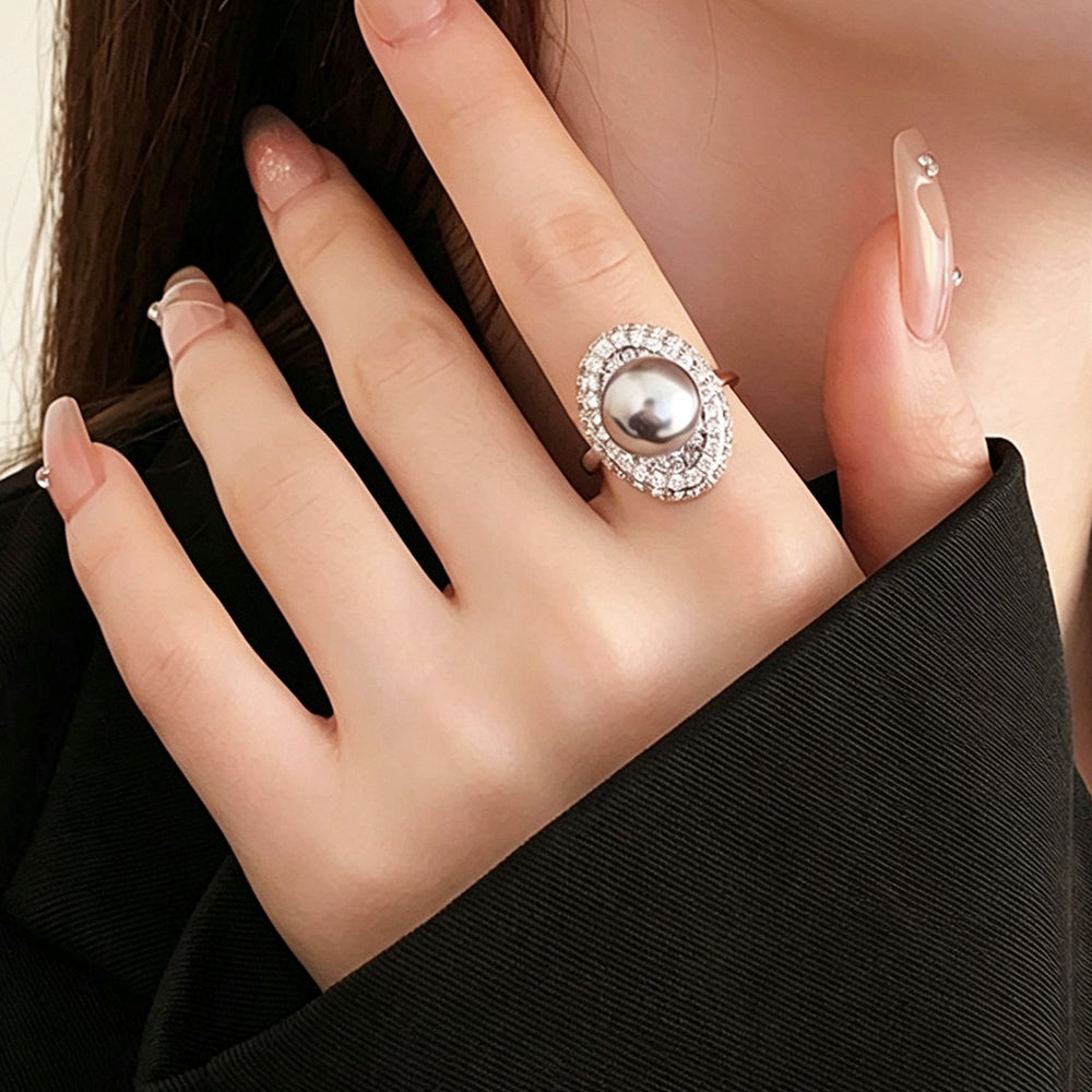 Trendy Oval Pearl Cubic Zirconia Open Ring 6W6JER748