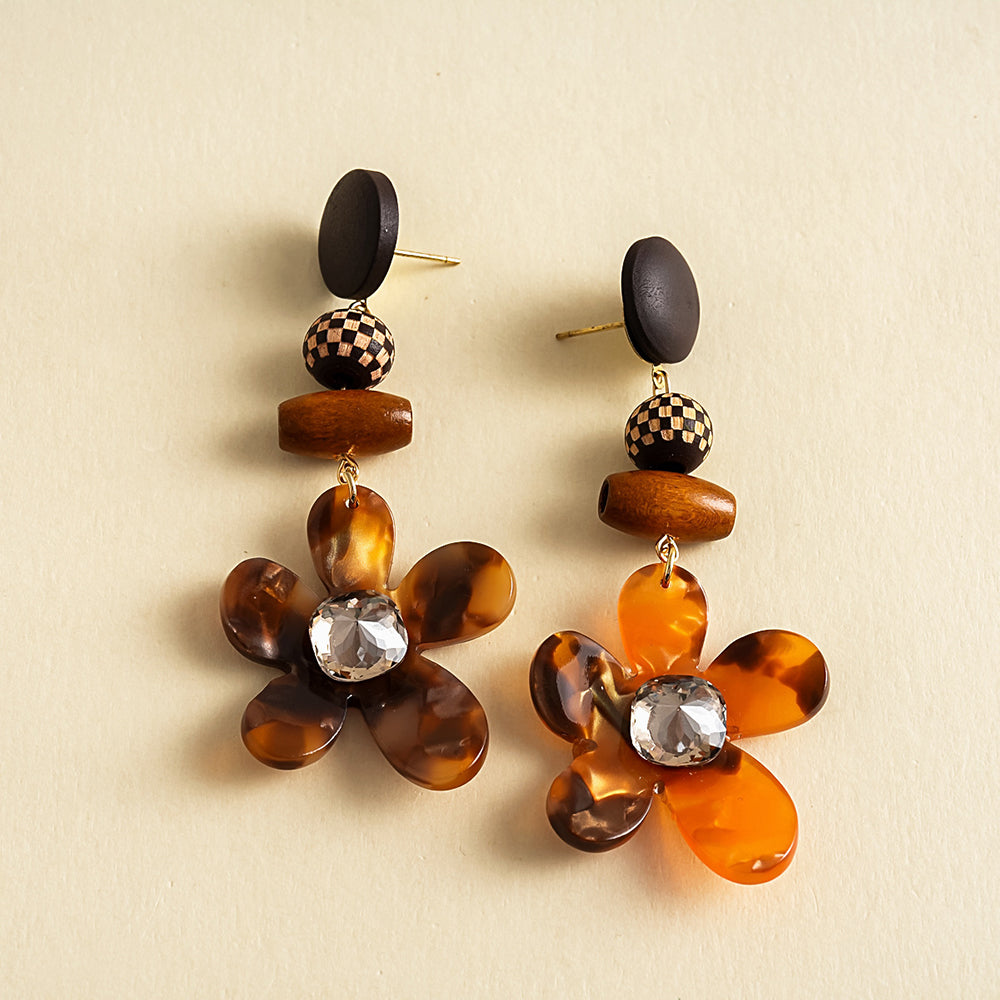Wooden Bead Flower Earrings - DippedShop Wholesale - #3171