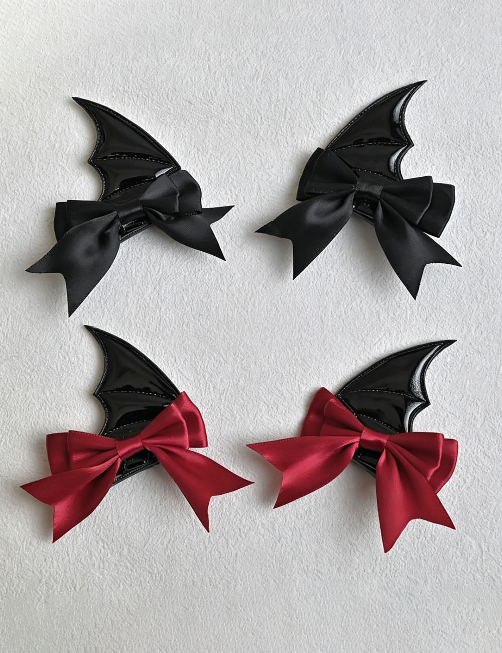 Halloween Black Bow Bat Wing Hair Clips Set 6W6HCP1310