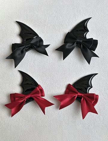Halloween Black Bow Bat Wing Hair Clips Set 6W6HCP1310