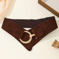 Trendy Gold Buckle Faux Suede Wide Stretchy Belt 6W6JBT230
