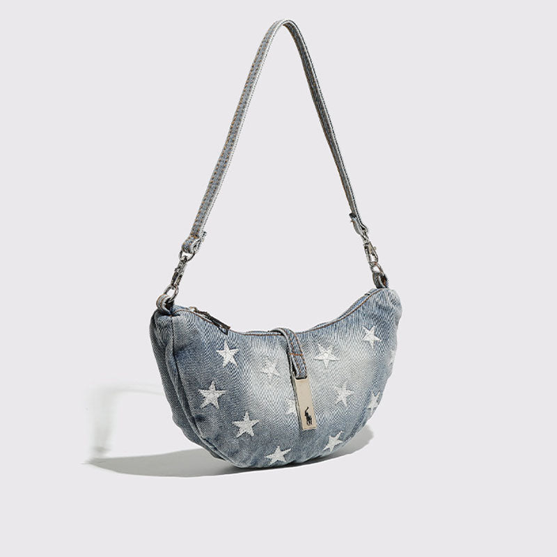 Vintage Washed Star Print Half Moon Handbag 6W10BBG1335