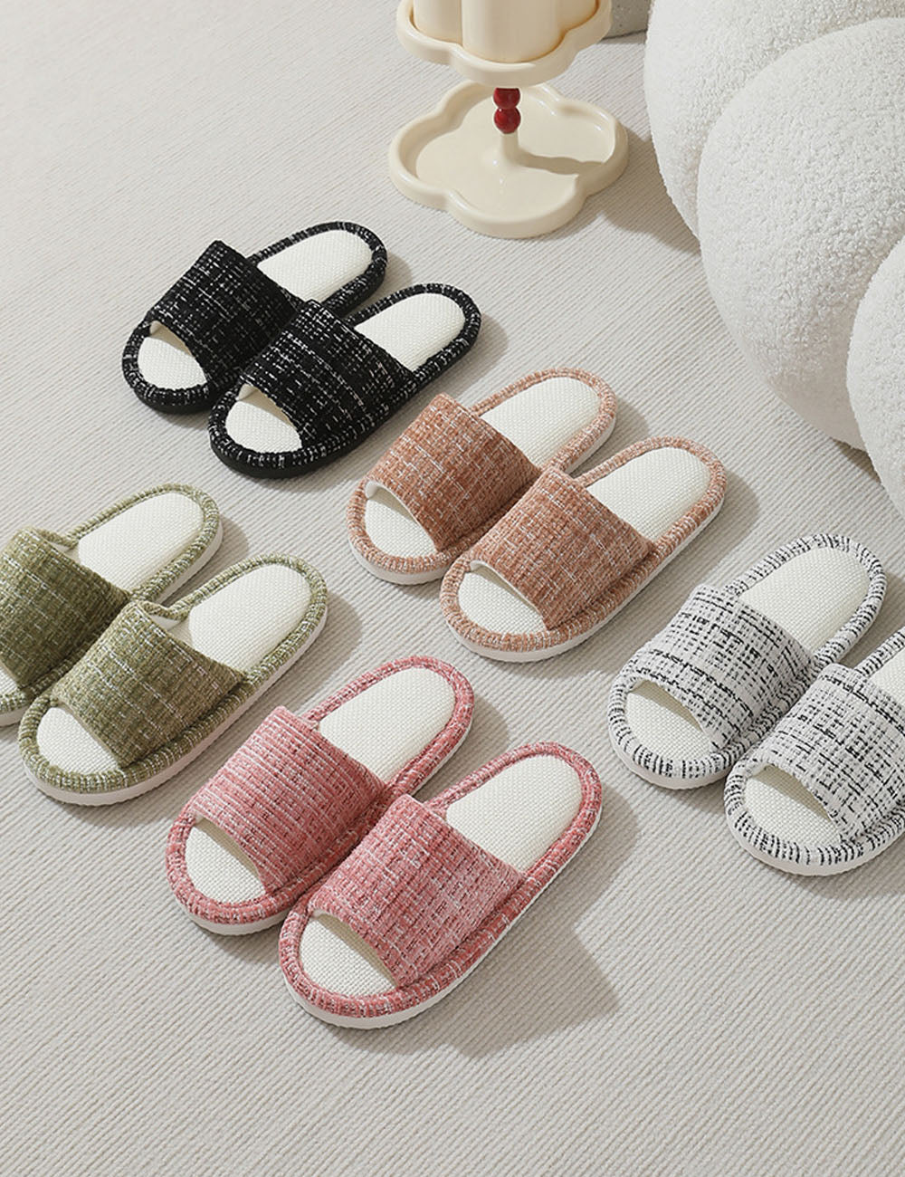 Linen Open Toe Slippers - DippedShop Wholesale - #5603