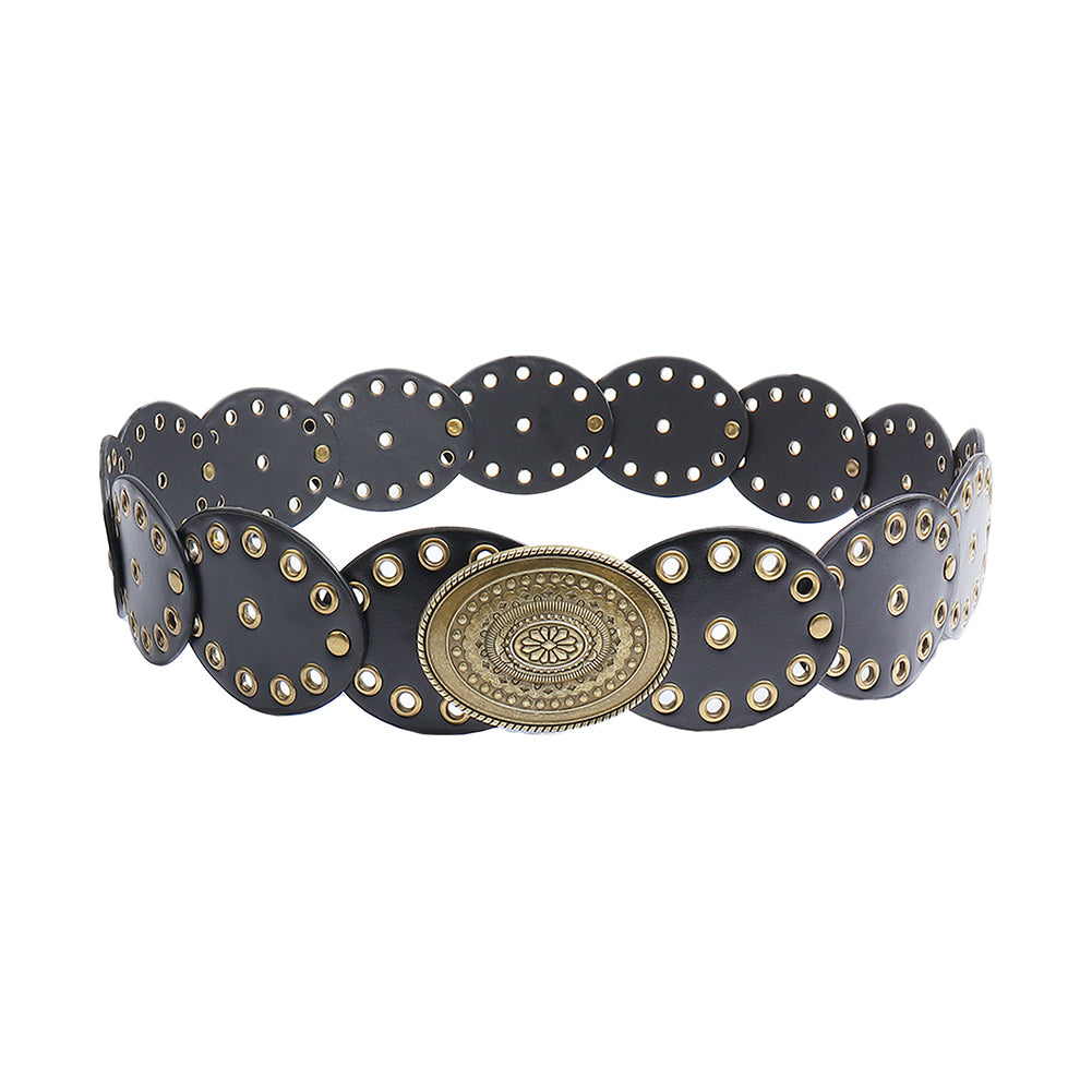 Retro Western Oval Buckle Wide Disc Waist Belt 6W6JBT234
