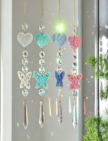 Glitter Heart Butterfly Crystal Prism Hanging Sun Catcher 6H7HLS212