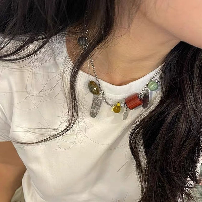 Boho-Style Colorful Beaded Decor Necklace 6W6JNC682
