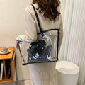 2-Piece Color Contrast Heart Clear Jelly Tote Bag 6W10BBG2130