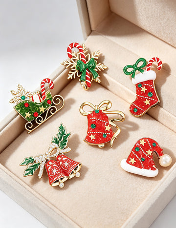 Cute Christmas Hat Bell Series Brooch Pins 6W6JPB60