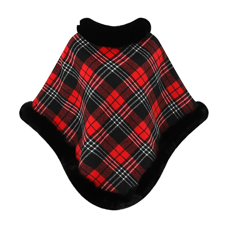 Plaid Faux Fur Knit Poncho - DippedShop Wholesale - #5011