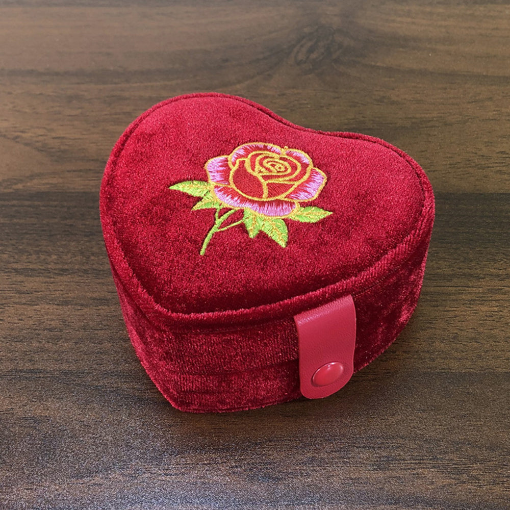 Soft Velvet Floral Embroidery Heart Jewelry Case 6H13HSJ157
