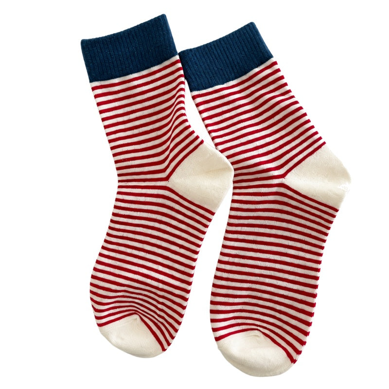 Retro Color Block Cuff Striped Crew Socks 6W8FSO665