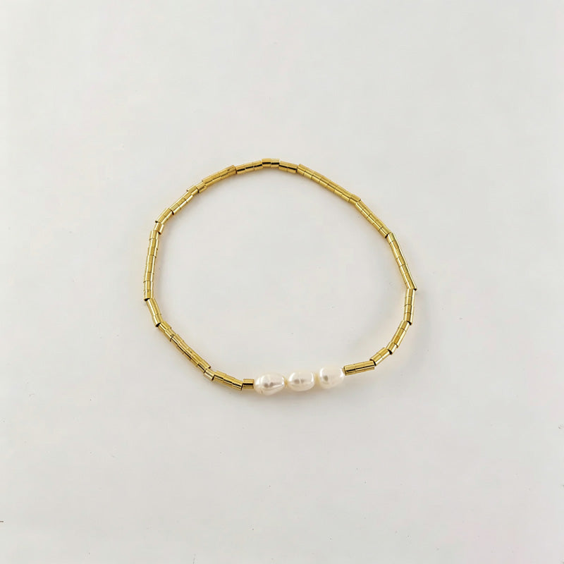 Handmade Natural Pearl Beaded Chain Bracelet 6W6JBR454