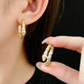 Chunky Gold Plated Rhinestone Statement Hoop Earrings 6W6JER724