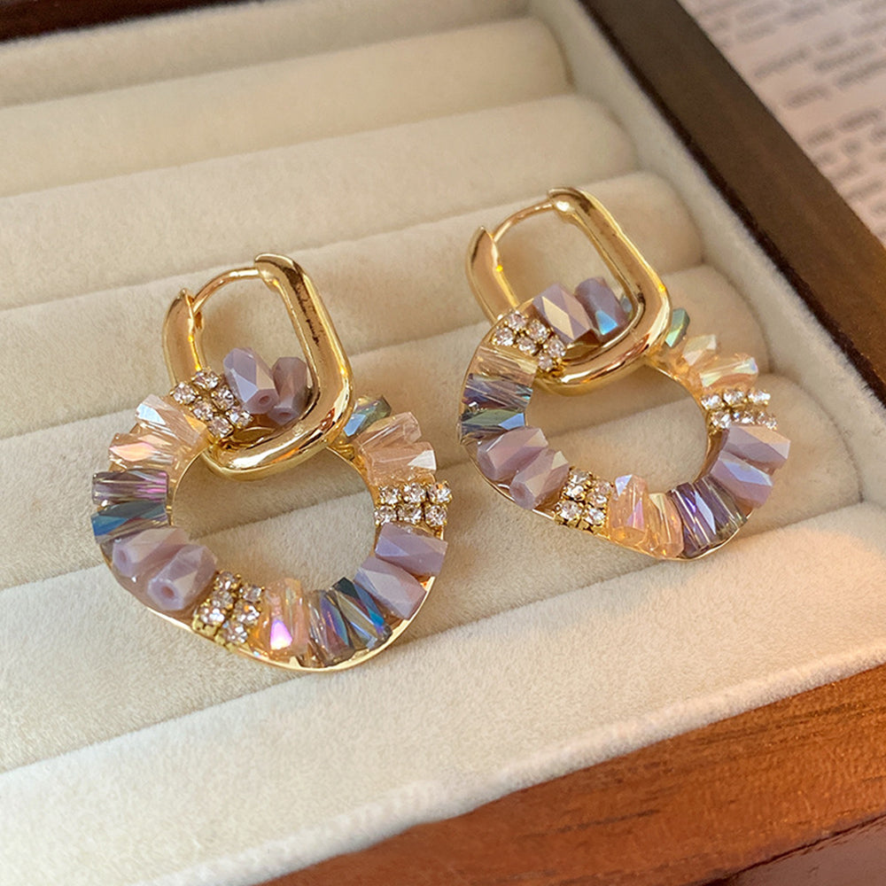 Sparkling Cubic Zirconia Double Hoop Drop Earrings 6W6JER721
