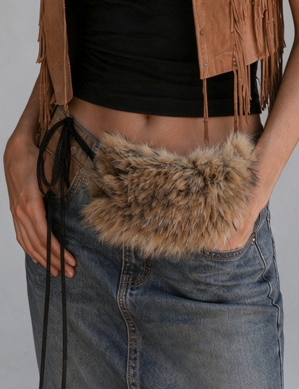 Stylish Thick Fur Adjustable Strap Belt 6W6JBT212