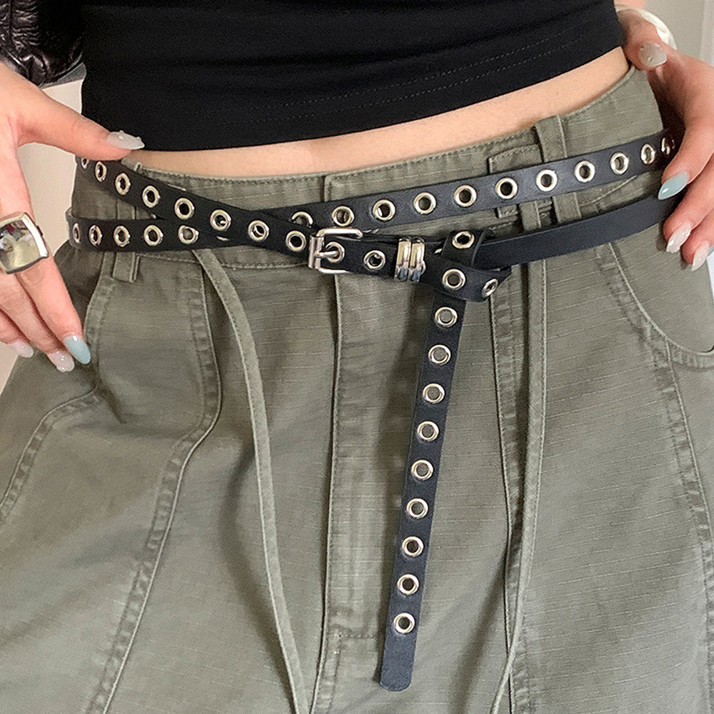 Punk Style Double-Layer Hollow Stud Waist Belt 6W6JBT195