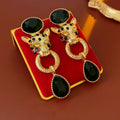 Vintage Rhinestone Gold Plated Tiger Head Drop Earrings 6W6JER821
