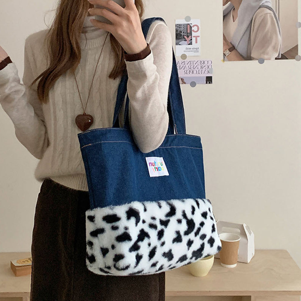 Cow Print Denim Tote Bag - DippedShop Wholesale - #9299