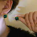 Luxury Green Square Cubic Zirconia Stud Earrings 6W6JER722