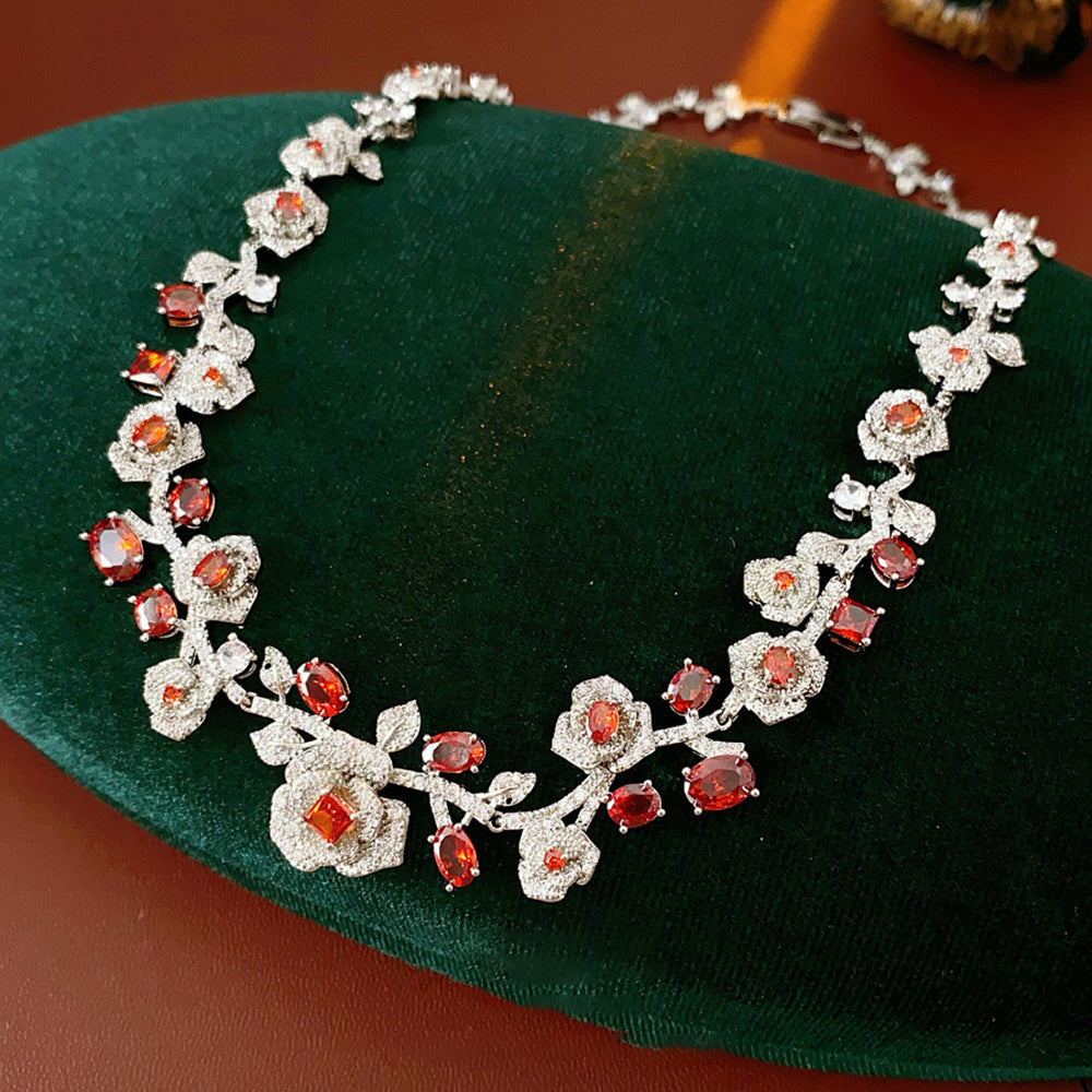 Vintage Rhinestone Rose Chain Buckle Necklace 6W6JNC921