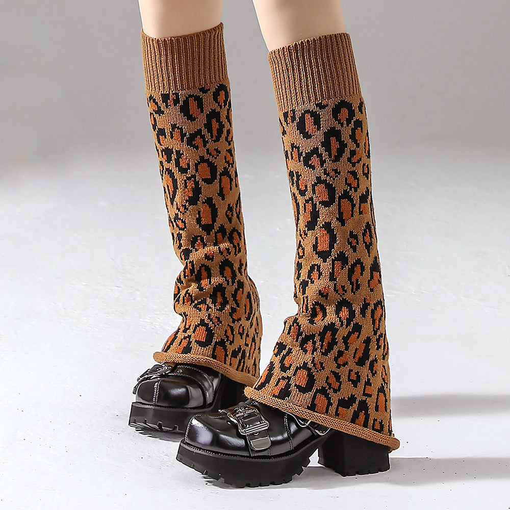 Vintage Leopard Pattern Rib Cuff Socks 6W8FSO1001