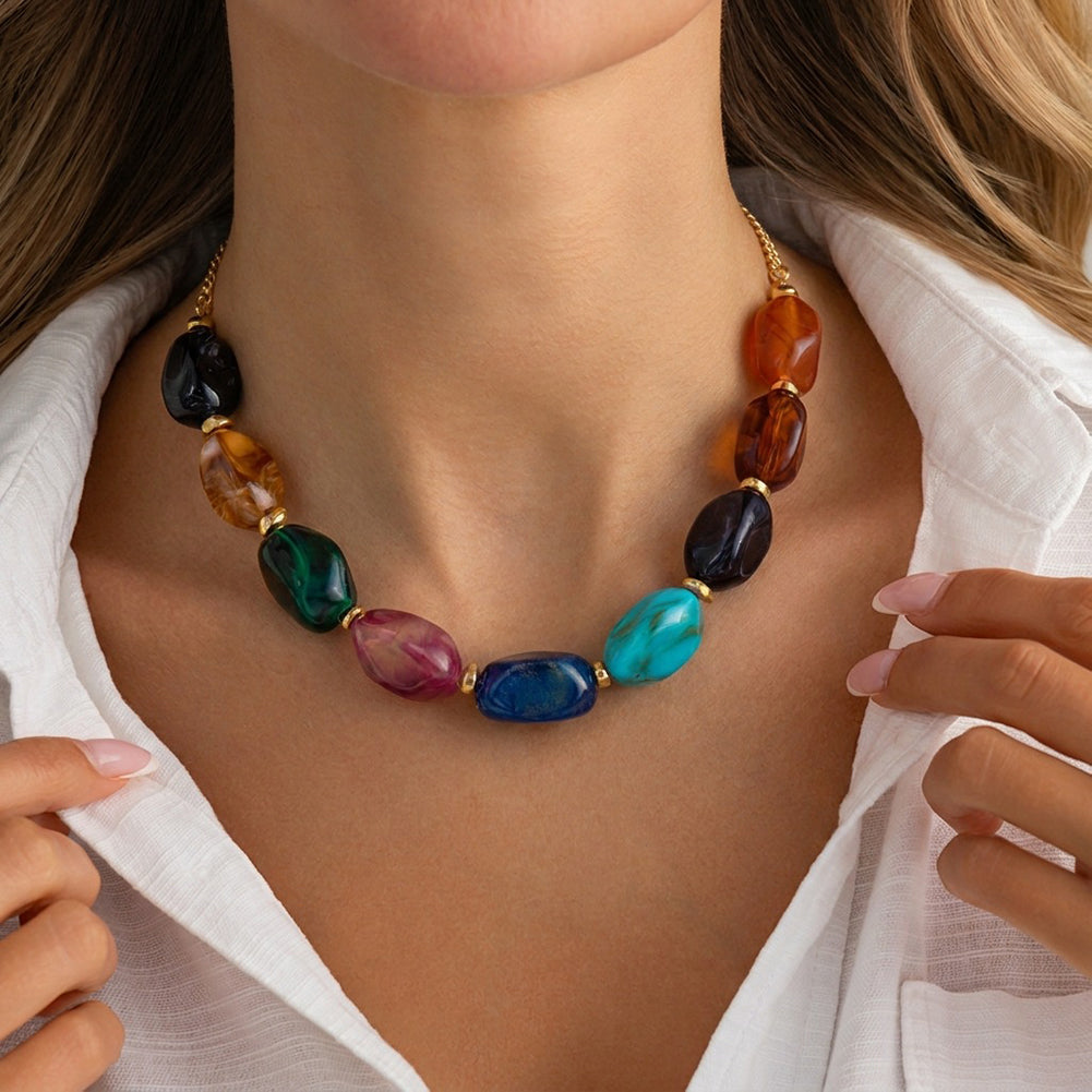 Boho Irregular Resin Bead Fish Pendant Scarf Neckalce 6W6JNC1004